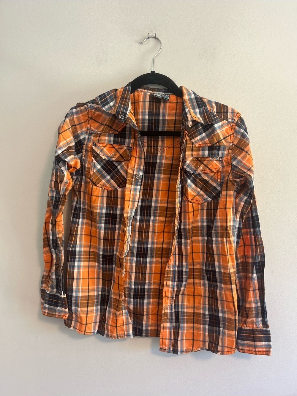 Urban vintage youth large Orange Plaid long sleeve Button-Up Shirt